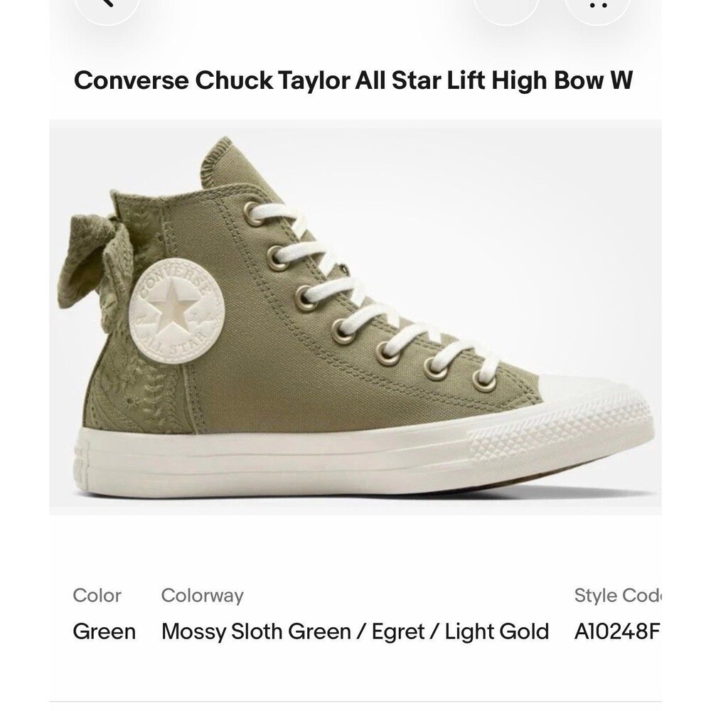 Converse Chuck Taylor All Star Lift High Bow shoes size 8.5 Mossy Sloth Green